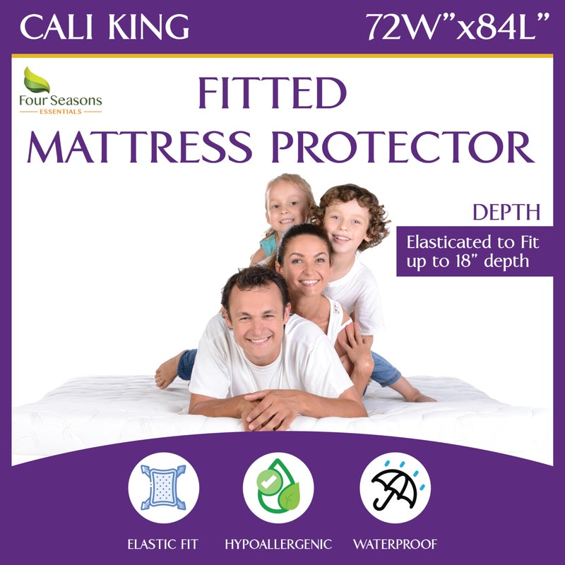 Four Seasons Essentials California King Size Waterproof Mattress Protector - Fitted Sheet Style Mattress Cover - Hypoallergenic, Breathable, Noiseless, Protects Against Dust, Allergens - Image 1
